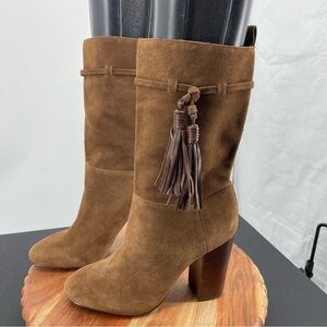 Vince Camuto Fermel Slouch Tassel heeled Boots Size 8.5 brown suede